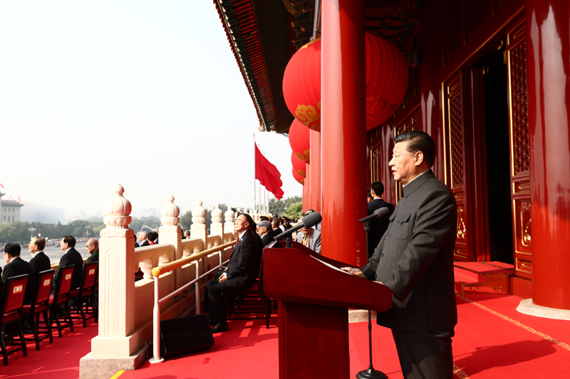 10月1日上午，慶祝中華人民共和國成立70周年大會在北京天安門廣場隆重舉行。中共中央總書記、國家主席、中央軍委主席習(xí)近平發(fā)表重要講話。